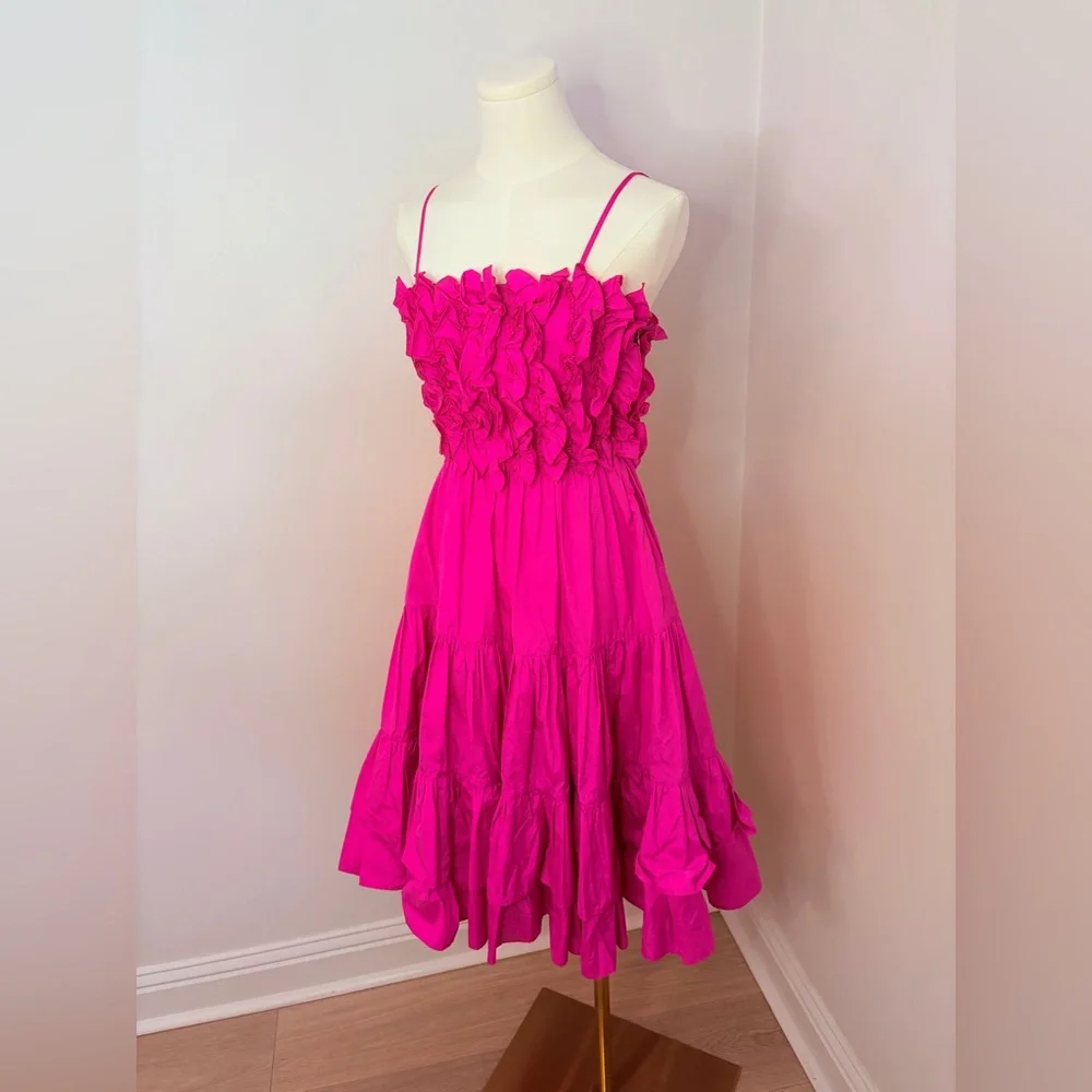 MSGM Fuchsia Ruffled Tiered Midi Dress Size 38 (XS) - Picture 2 of 12